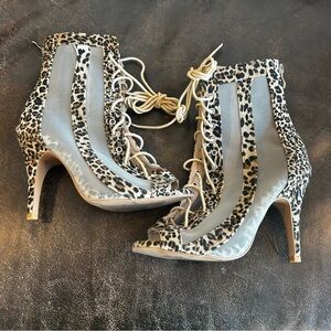 Burju Sierra Leopard Print Lace-Up Heeled Boots Size 8